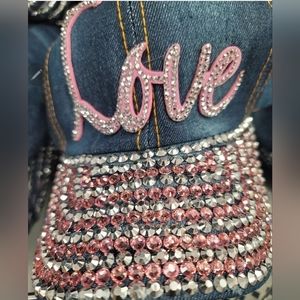 Womens love rhinestones baseball cap
